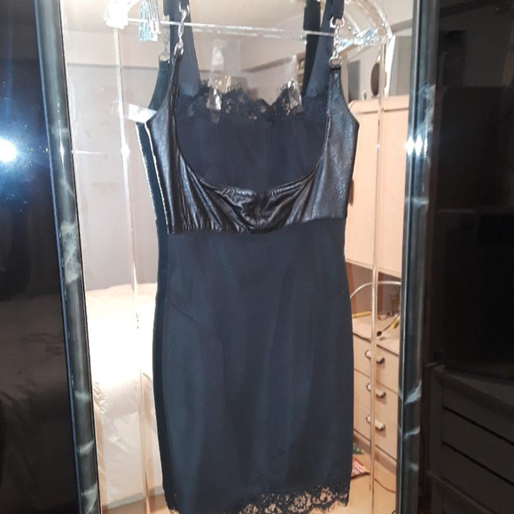 JOHN MURROUGH LEATHER+LACE DRESS - Picture 3 of 4